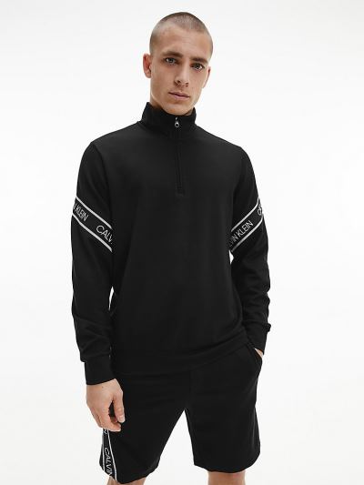 Calvin Klein Ruhák HU817683 | Calvin Klein Comfort Stretch Zip Neck Férfi Pulóver Fekete